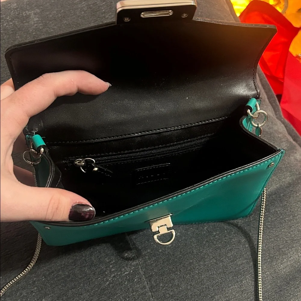 MILLY Aqua Leather Turquoise Envelope Crossbody Bag - Picture 6 of 7